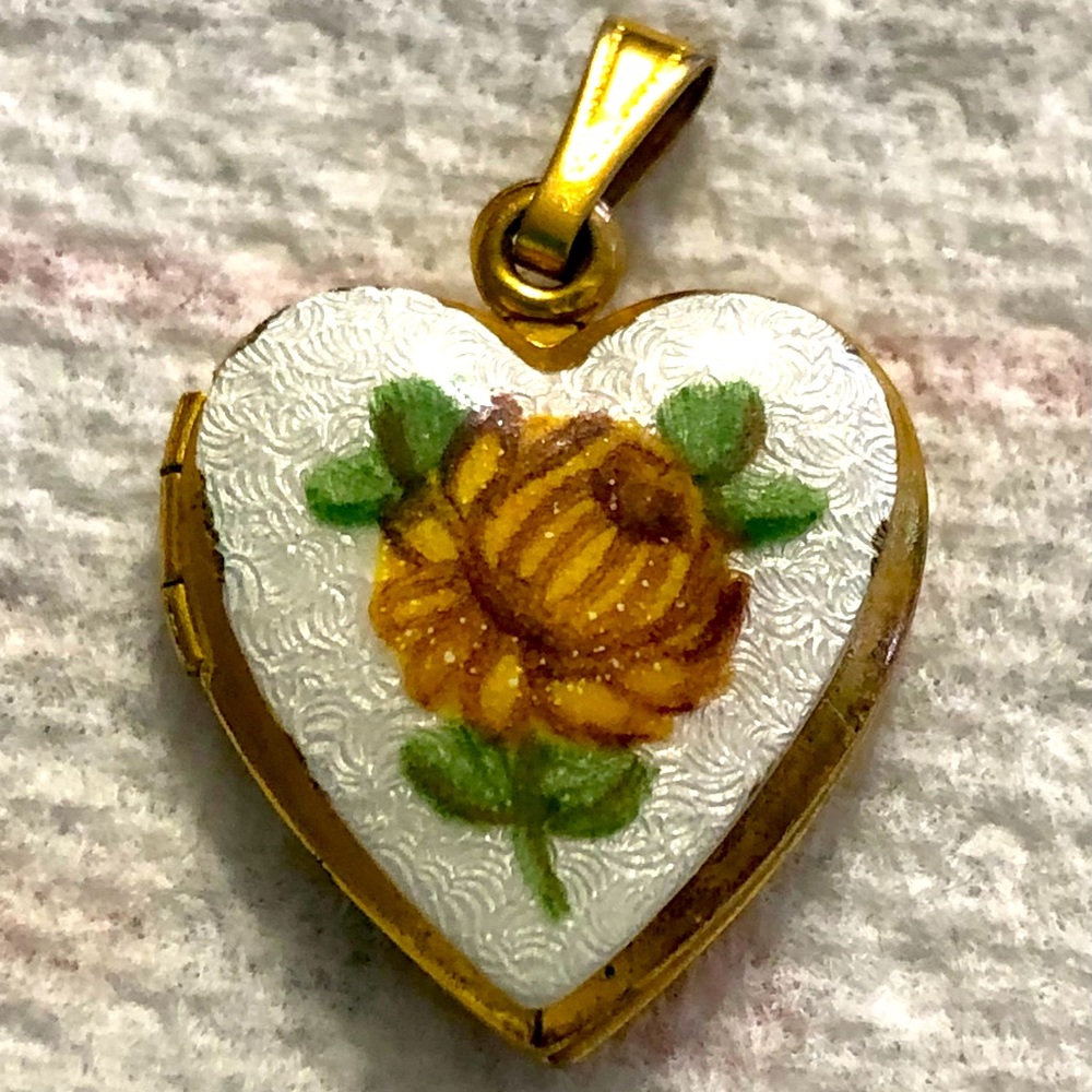 Vintage Locket/Heart Shaped with Lovely Hand Painted Marigold by Hobe.